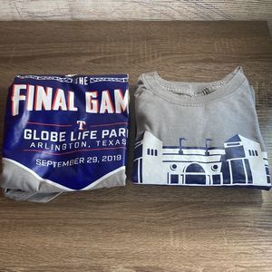 Bundle of 2 XL 2019 Texas Rangers Final Game Globe Life Park T Shirt 9/29/2019